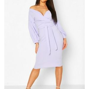 NWT Boohoo off shoulder wrap midi bodycon dress
